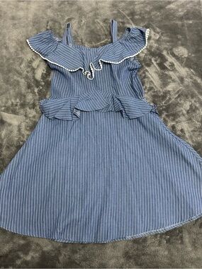 BCBGirls Blue Pinstripe Ruffle Sundress